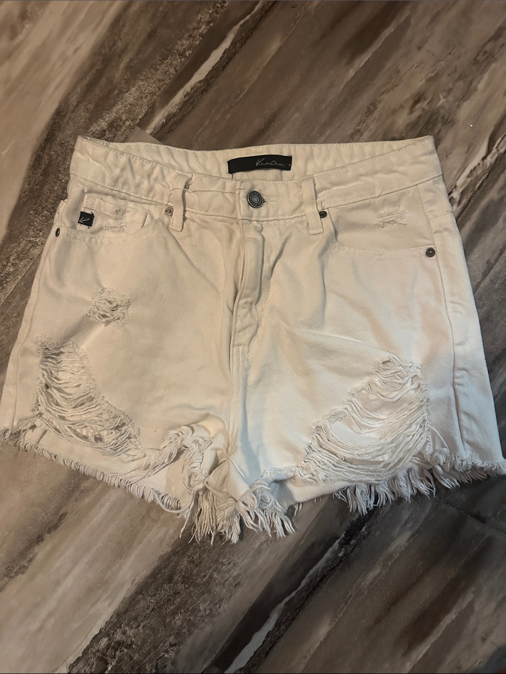 KanCan Cream Distressed Denim Cutoff Shorts